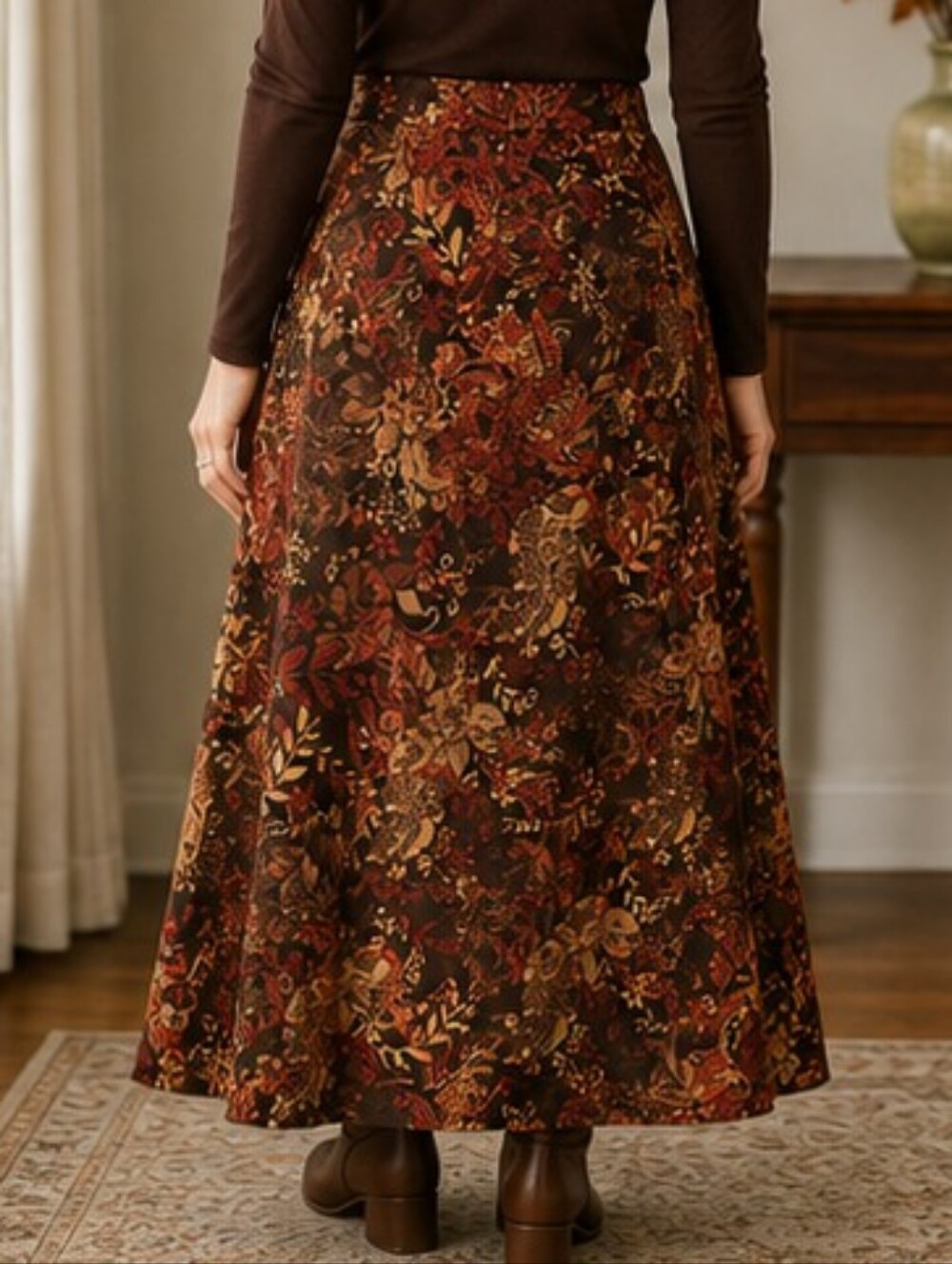Christopher & Banks Brown Floral Maxi Skirt with Autumn Tones - Picture 2 of 7